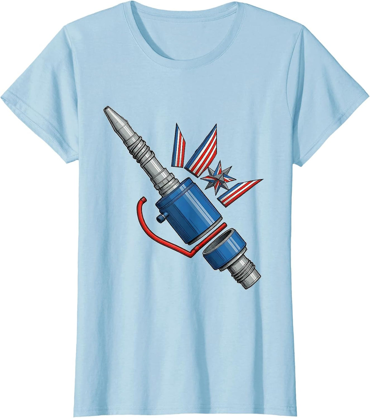 Exploded Fuel Injector Mechanic Patriotic Drag Racing T-Shirt - Baby Blue