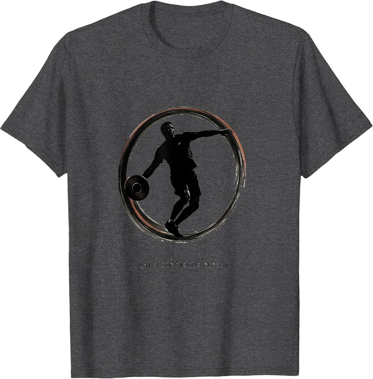 Men's Eat Sleep Discus Repeat Minimalist Track And Field Athlete T-Shirt - Dark Heather Grey
