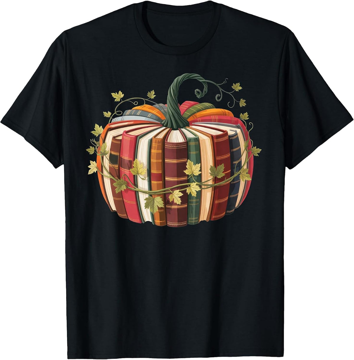 Fall Book Pumpkin Retro Reading Halloween Teacher T-Shirt - Black