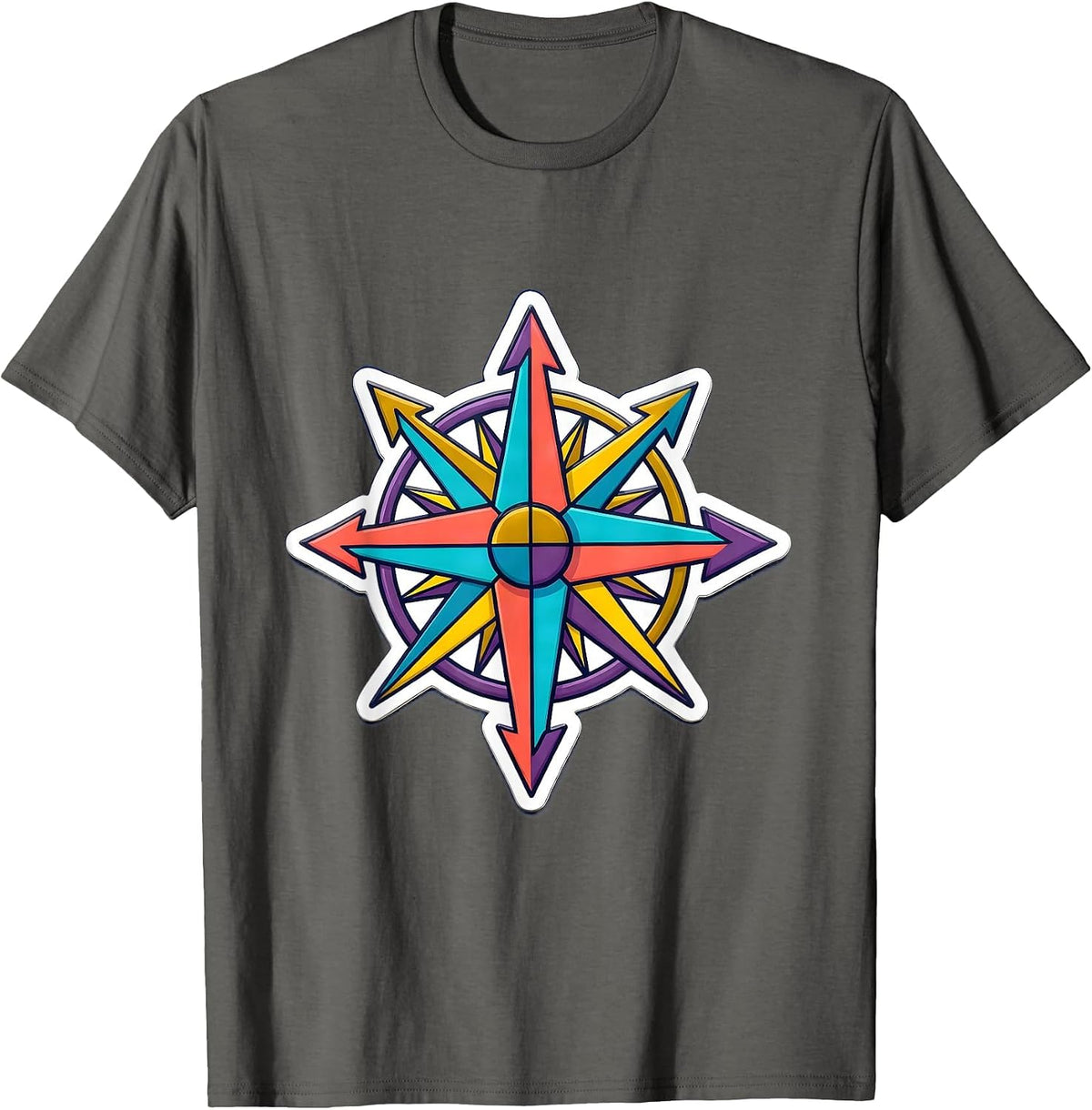 Neurodiversity Compass Rose All Directions Art T-Shirt - Asphalt Grey
