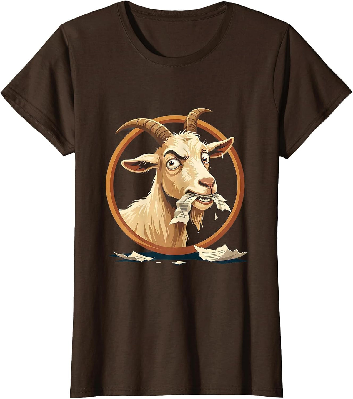 Women's Guilty Goat Eating Homework Funny Illustration T-Shirt - Brown
