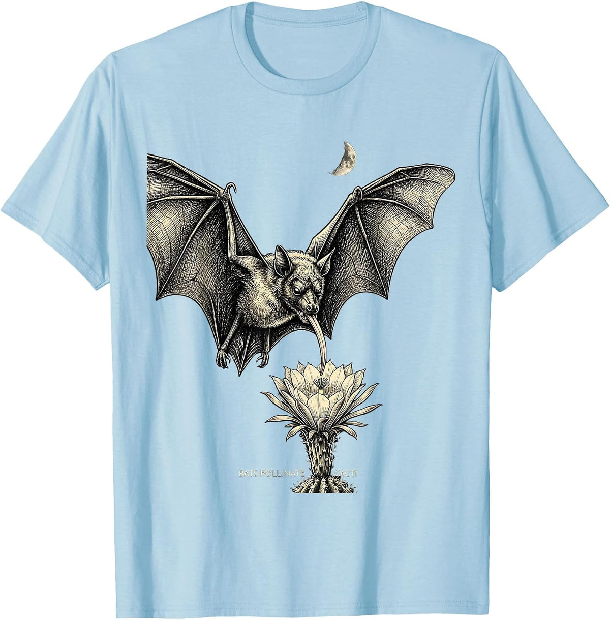Men's Bats Pollinate Cacti Monochromatic Bat Lover Nature T-Shirt - Baby Blue