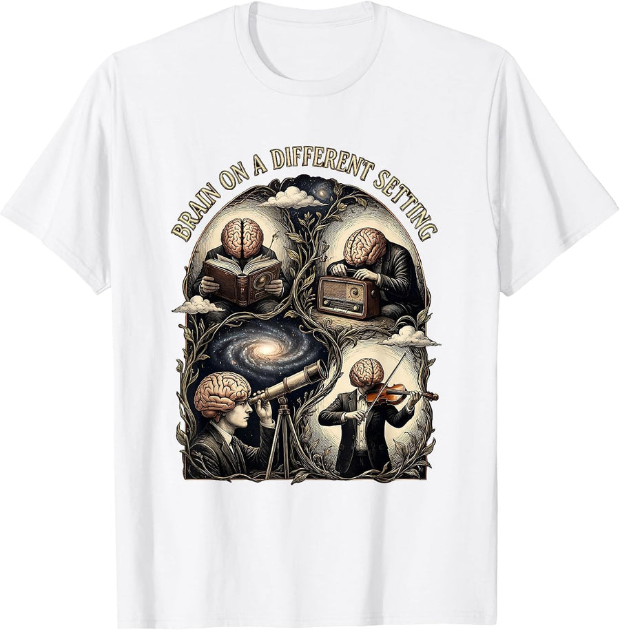 Men's Brain on a Different Setting Neurodiversity Design T-Shirt - White