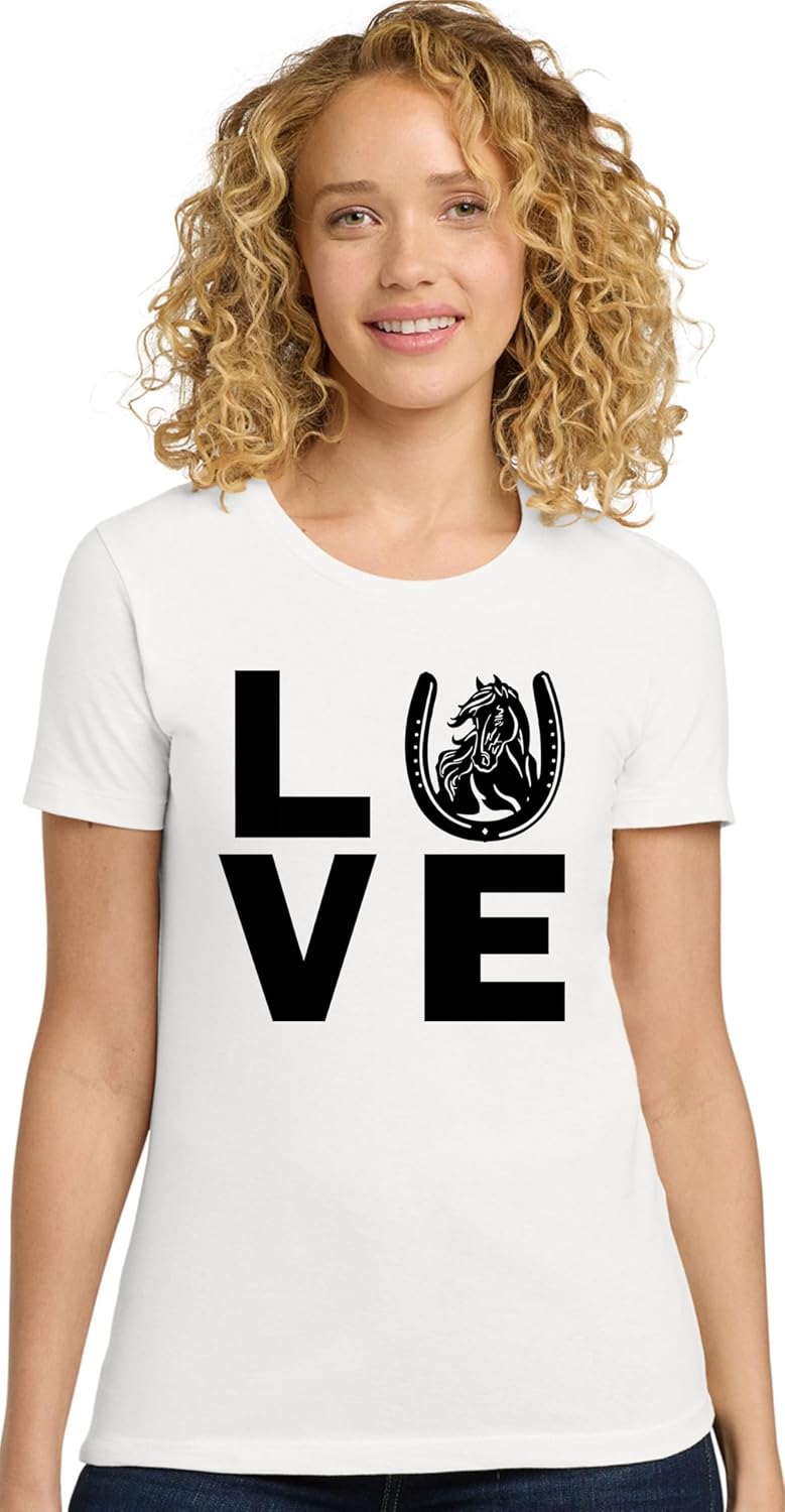 Go All Out Womens Love Horses Horse Lover Equestrian Deluxe Soft T-Shirt - White