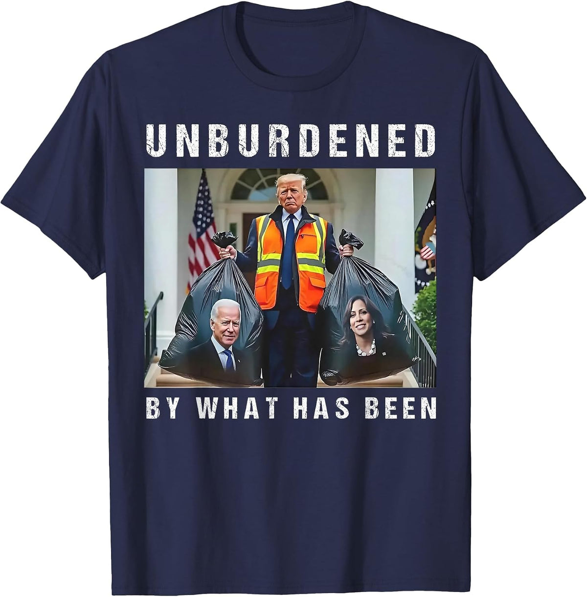 Unburdened by What Has Been Funny Trump Biden Kamala T-Shirt - Navy Blue