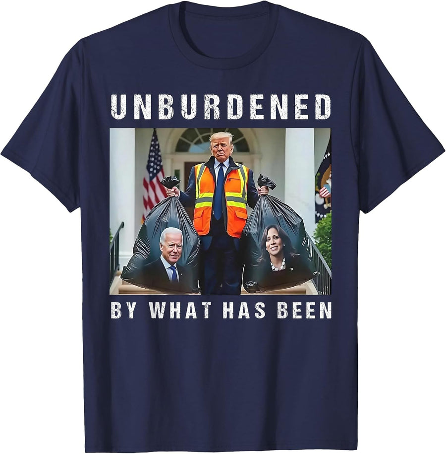 Unburdened by What Has Been Funny Trump Biden Kamala T-Shirt - Navy Blue