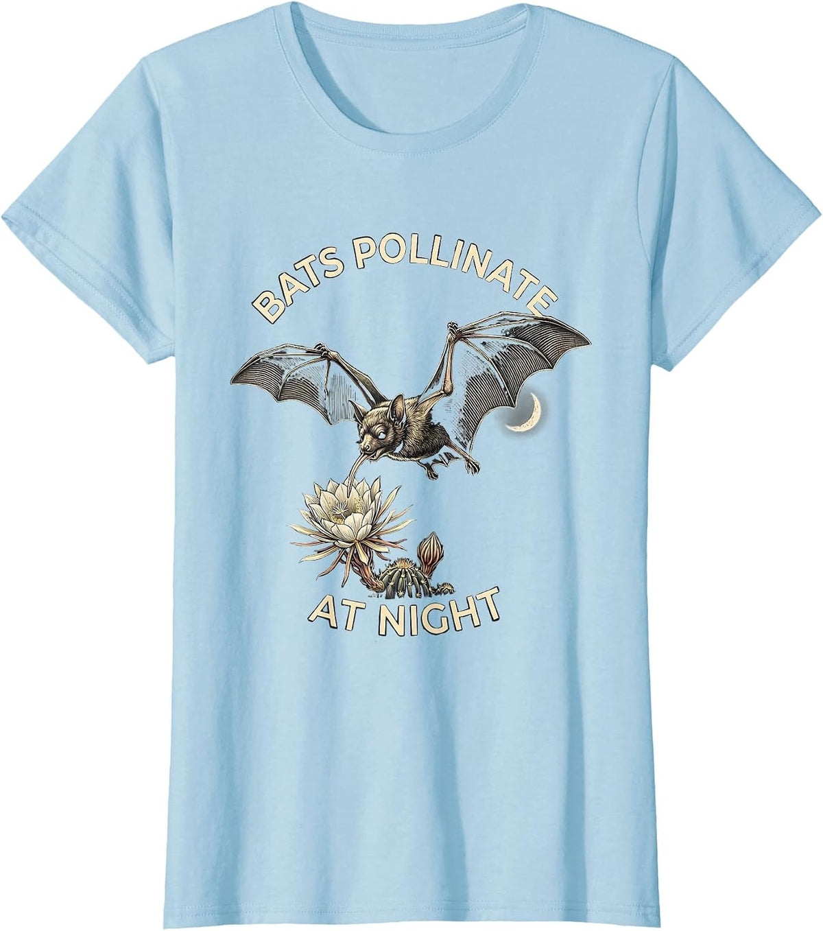 Women's Bats Pollinate At Night Vintage Bat Lover Nature T-Shirt - Baby Blue