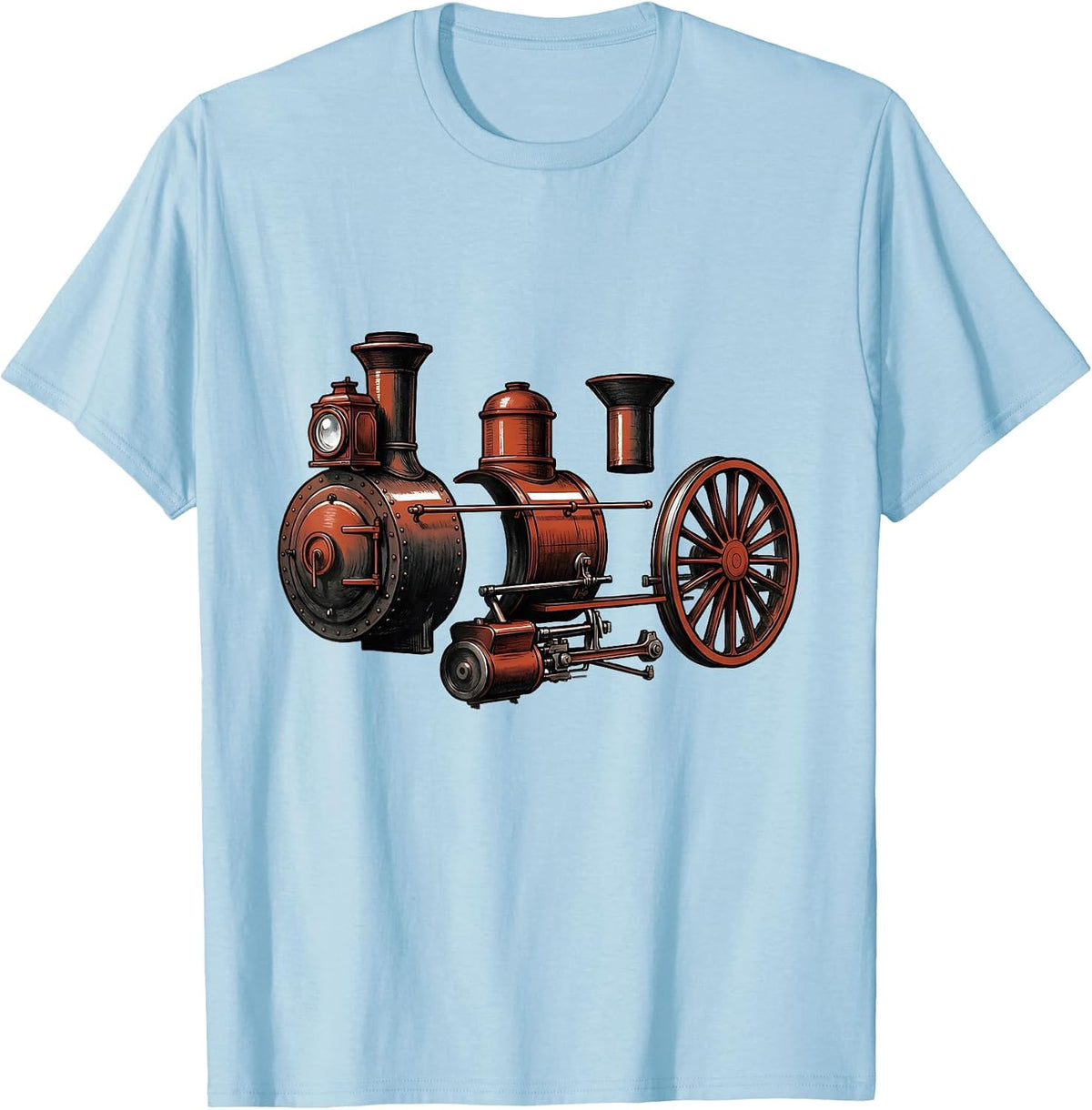 Men's Steam Locomotive Exploded View Train Enthusiast Gift T-Shirt - Baby Blue