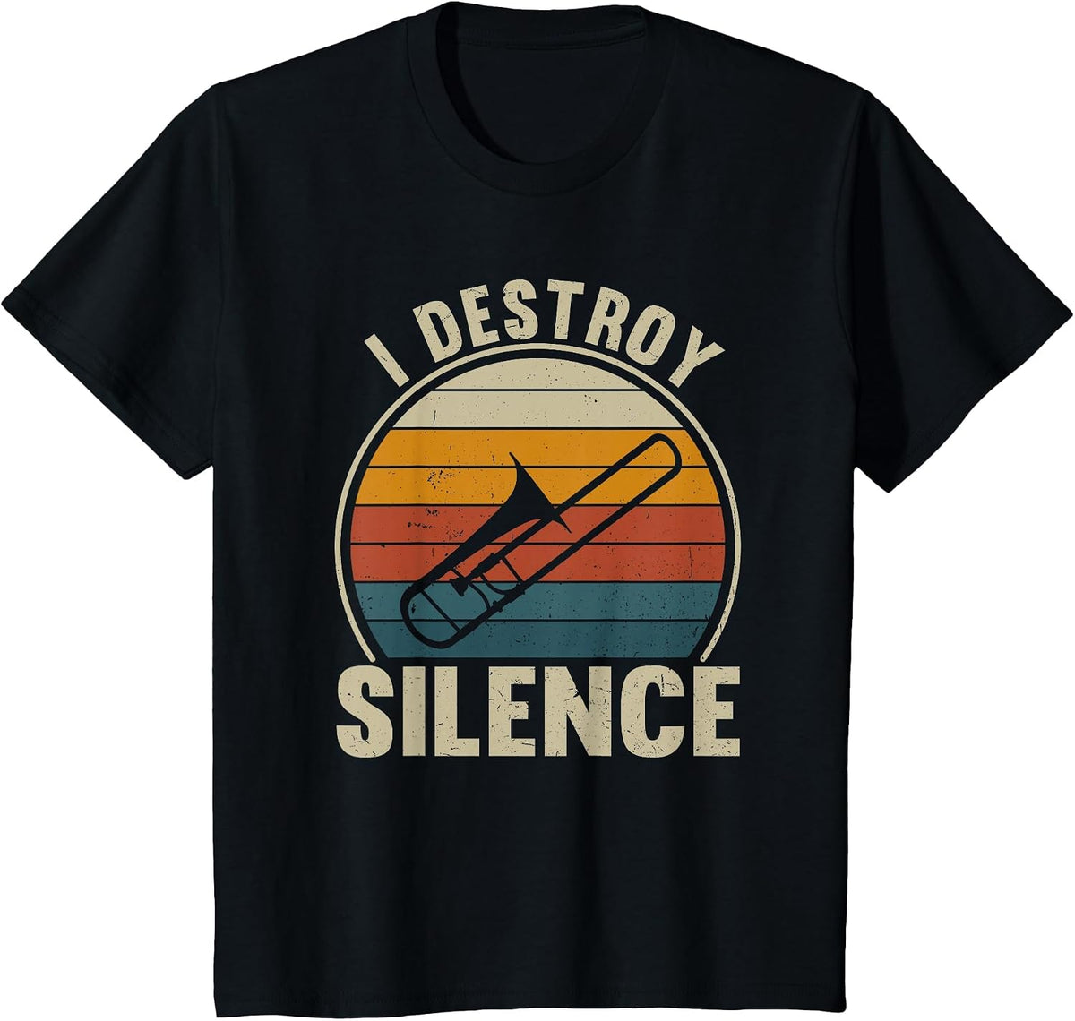Trombone Player I Destroy Silence Recto Trombone Lover T-Shirt - Black