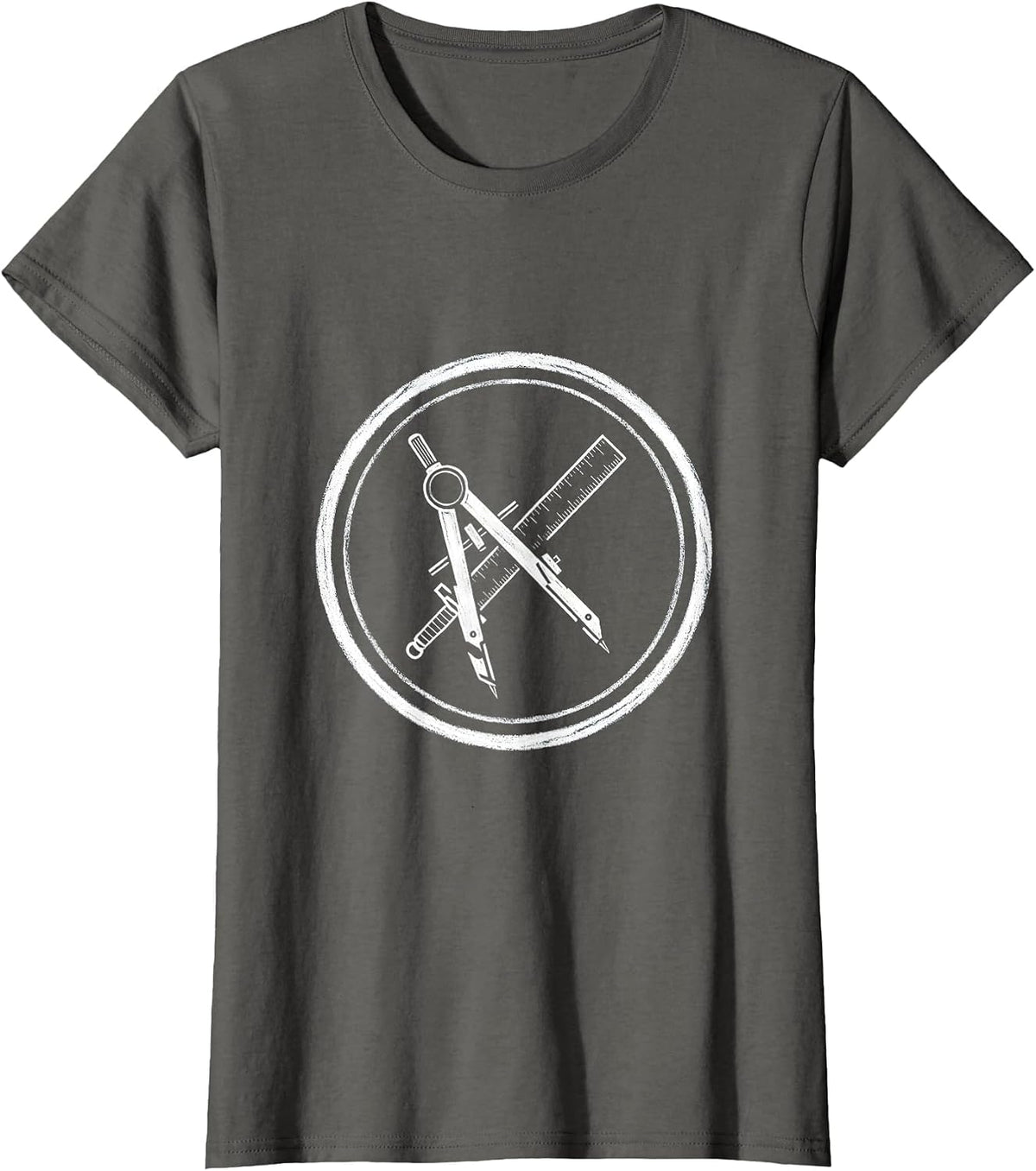 Women's Math Teacher Ruler Compass Crossed Swords Design T-Shirt - Asphalt Grey