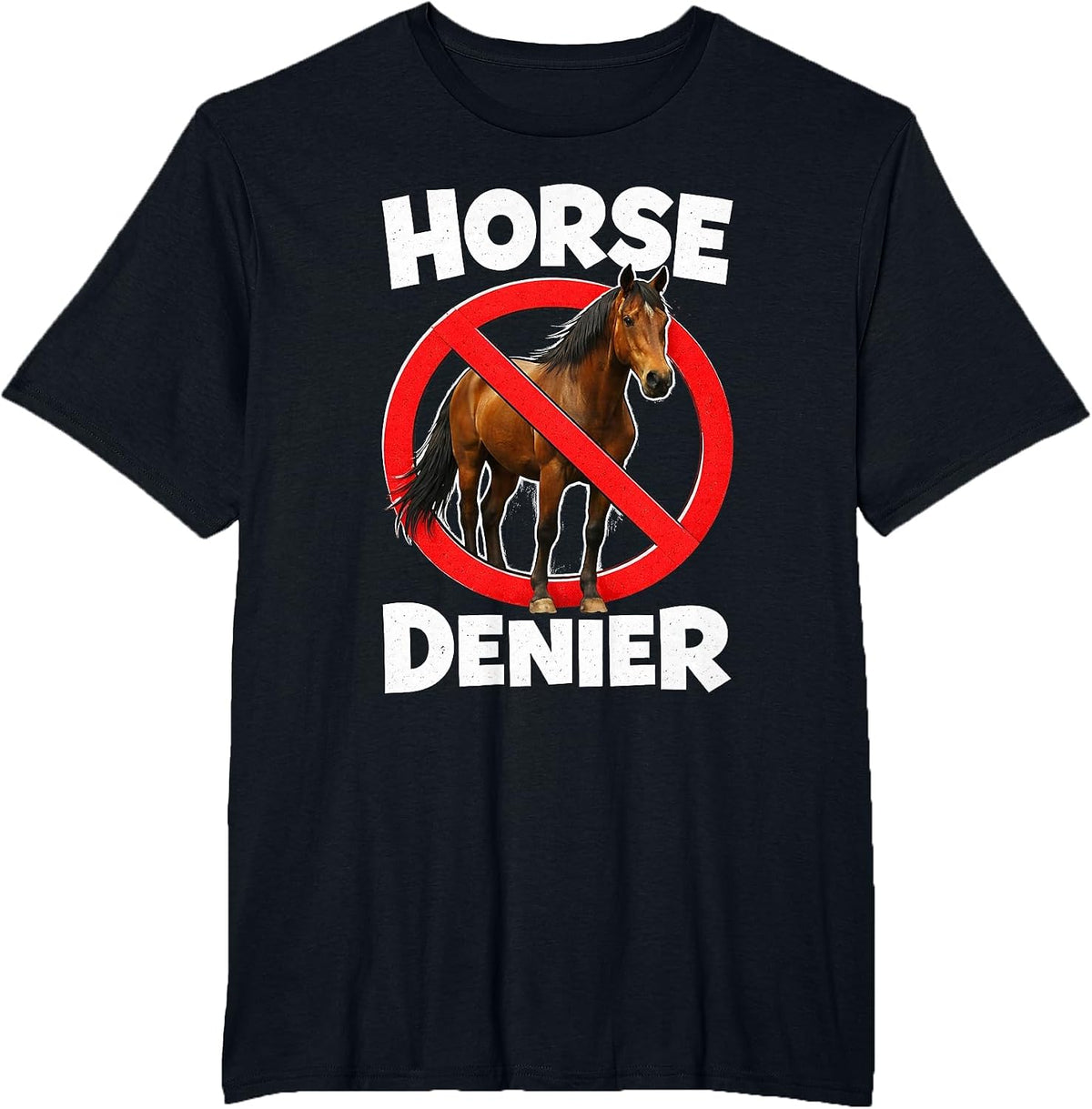 Horse Denier Conspiracy Theory Absurd Stupid Funny Gen Z T-Shirt - Black