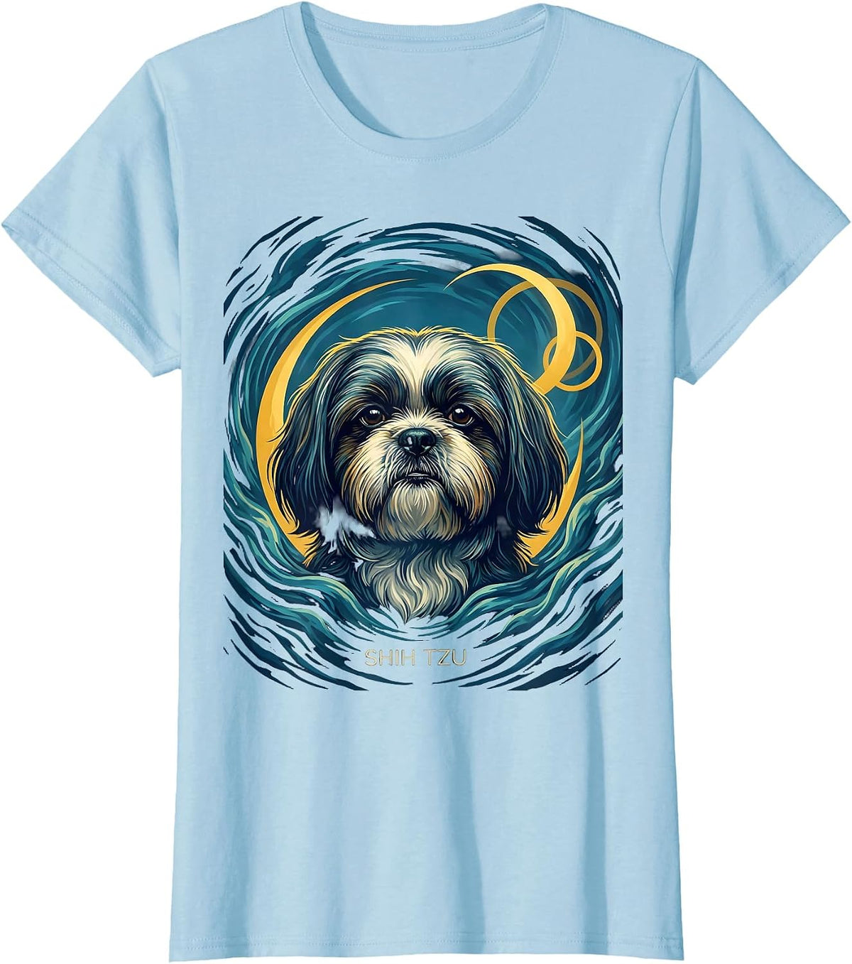 SHIH TZU Van Gogh Style Starry Night Dog Breed Portrait T-Shirt - Baby Blue