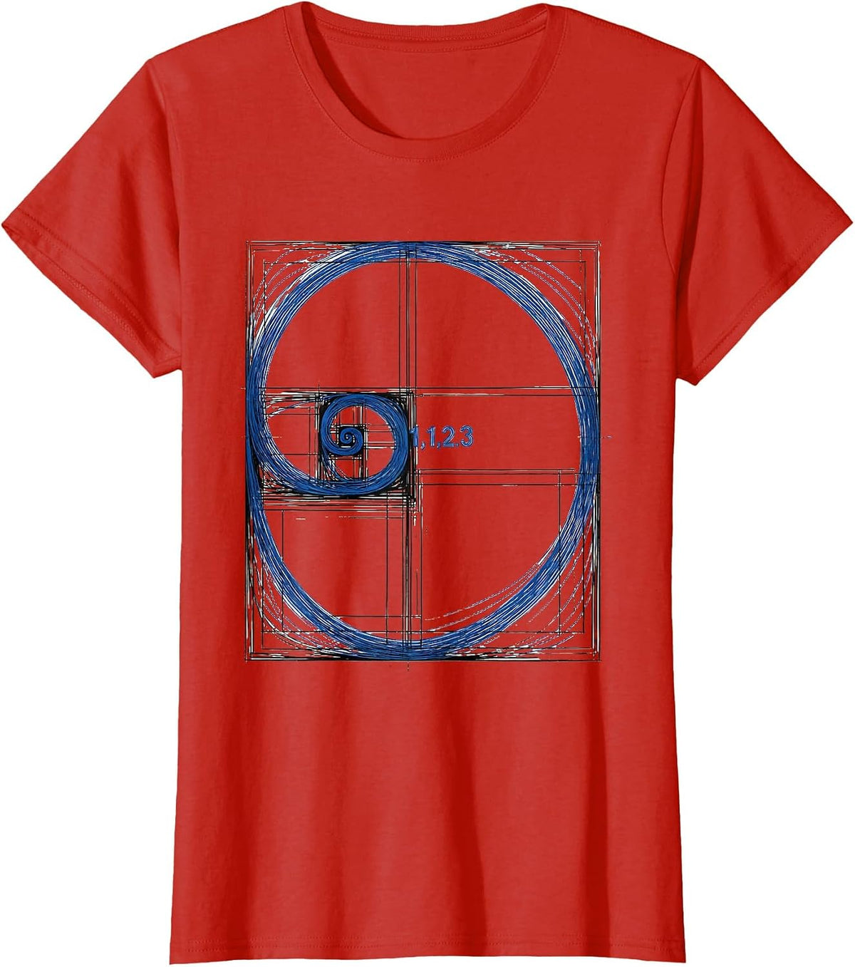 1, 1, 2, 3 Fibonacci Spiral Golden Ratio Math Lover Geometry T-Shirt - Red
