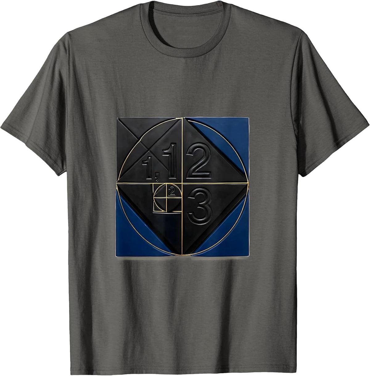1, 1, 2, 3 Geometric Sacred Geometry Fibonacci Spiral Math T-Shirt - Asphalt Grey