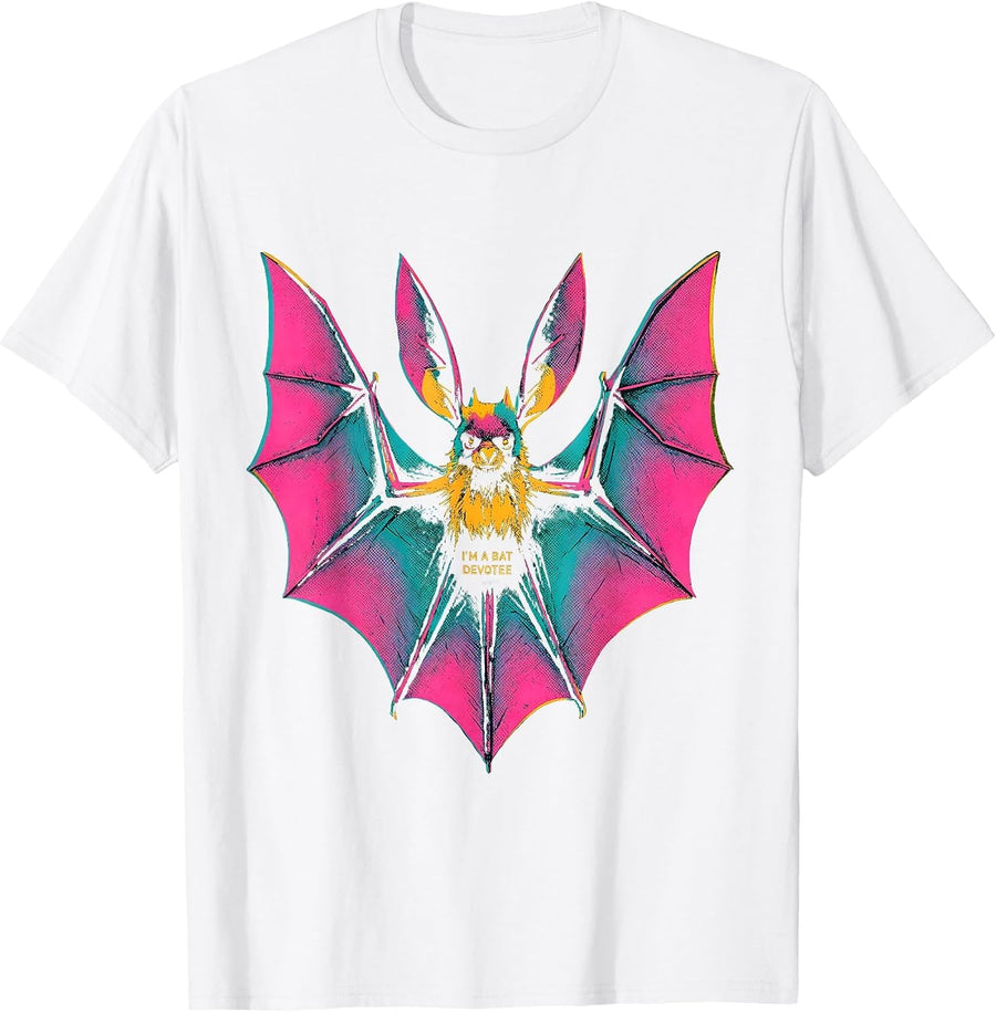 Men's I'm A Bat Devotee Risograph Bat Lover Wildlife Conservation T-Shirt - White
