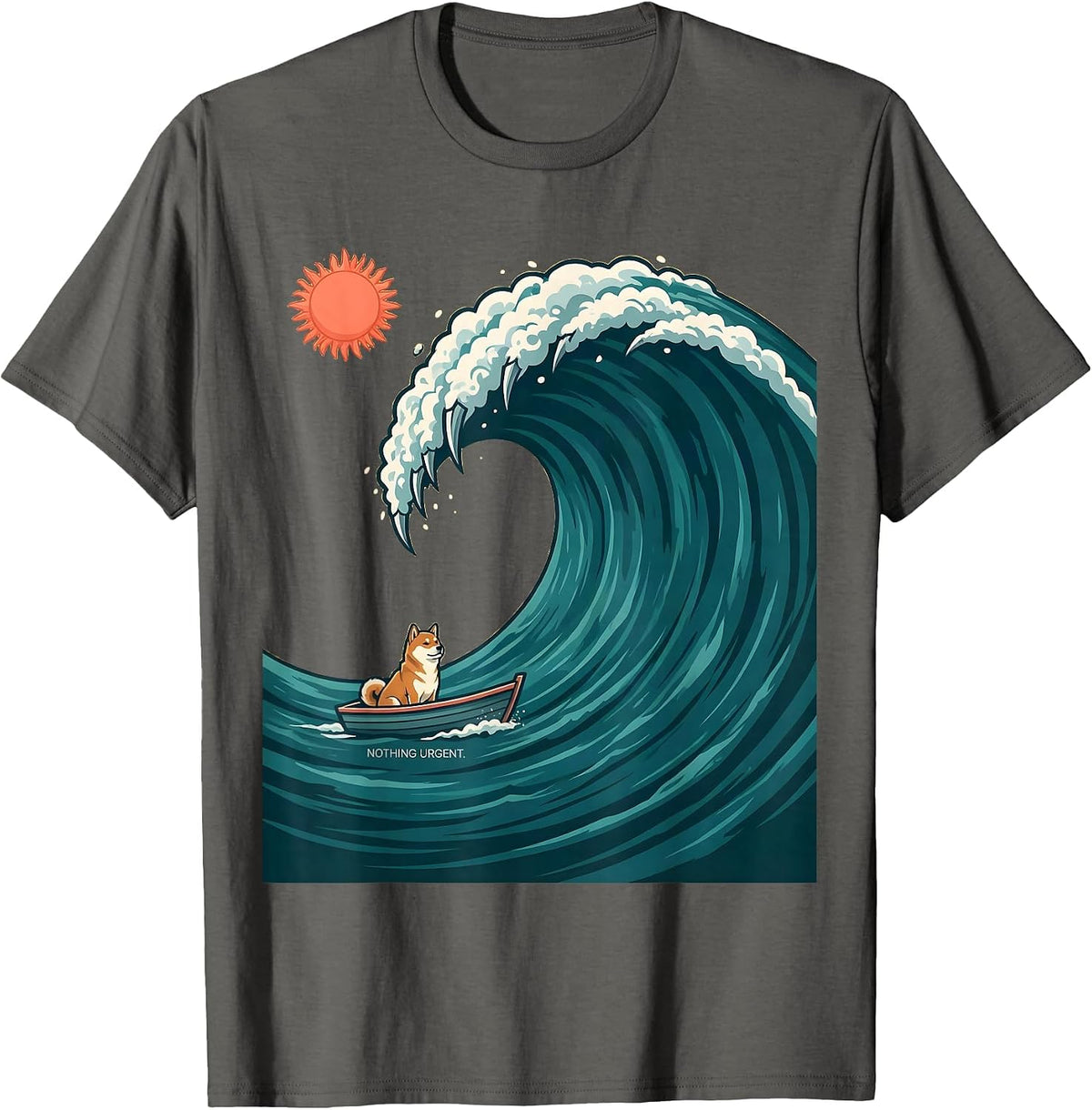 Nothing Urgent Flat Vector Japanese Art Animal Meme Humor T-Shirt - Asphalt Grey