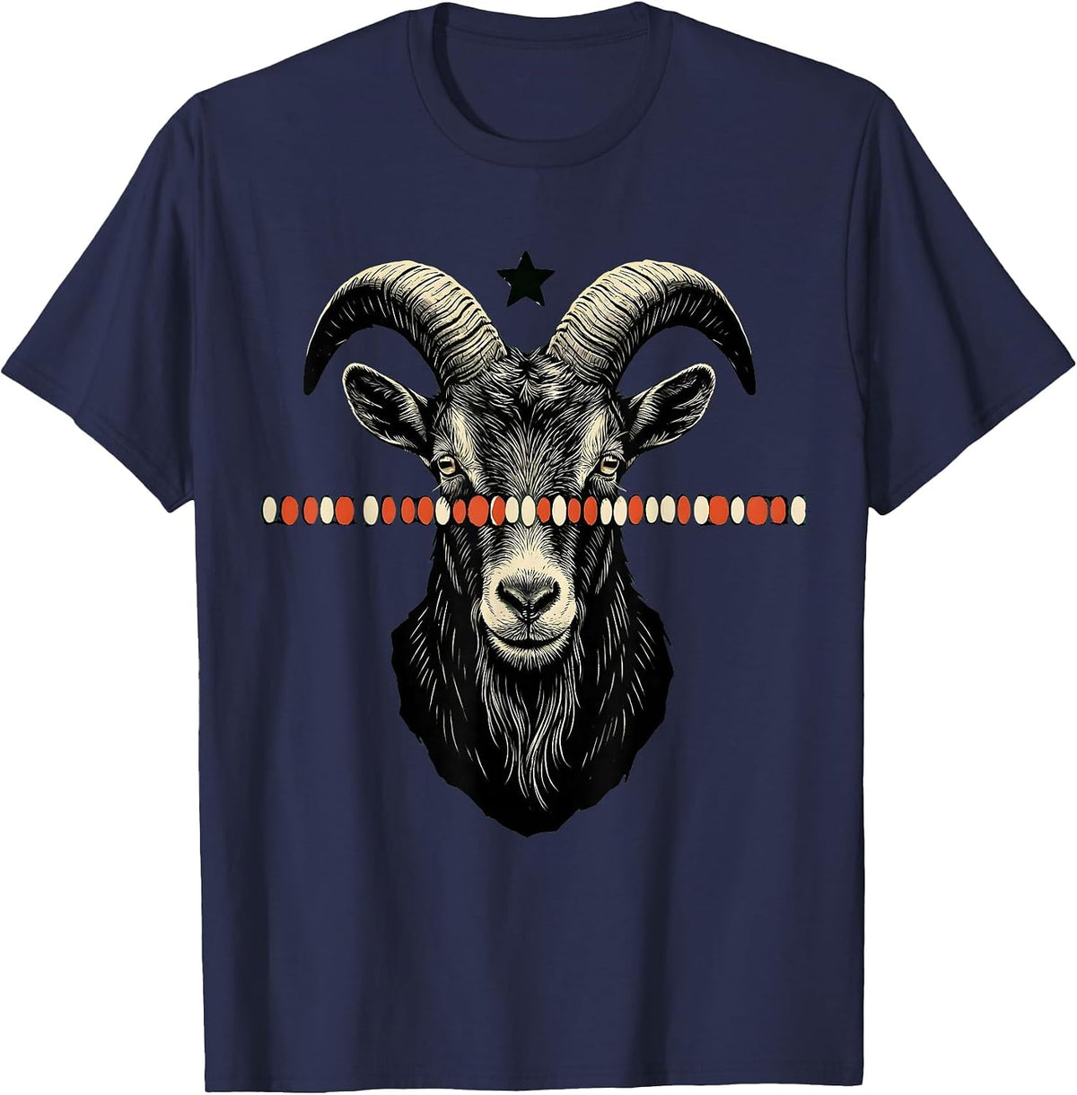 Men's Compact Goat Linocut Funny Animal Lover Holiday T-Shirt - Navy Blue
