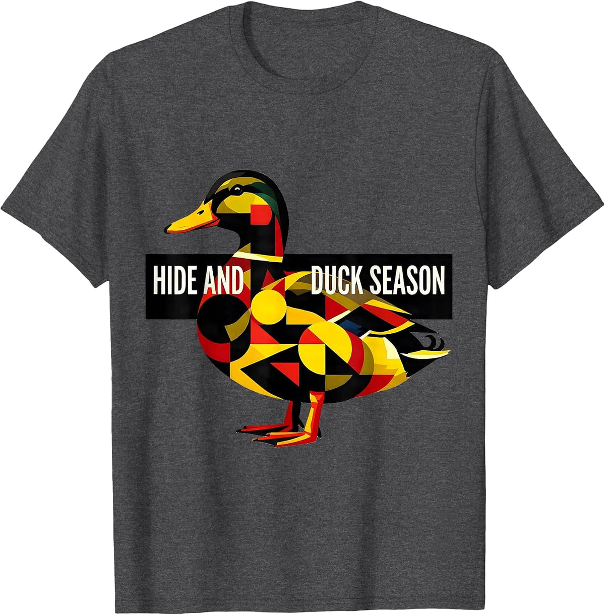 Men's Hide and Duck Season Camo Hunting Design T-Shirt - Dark Heather Grey