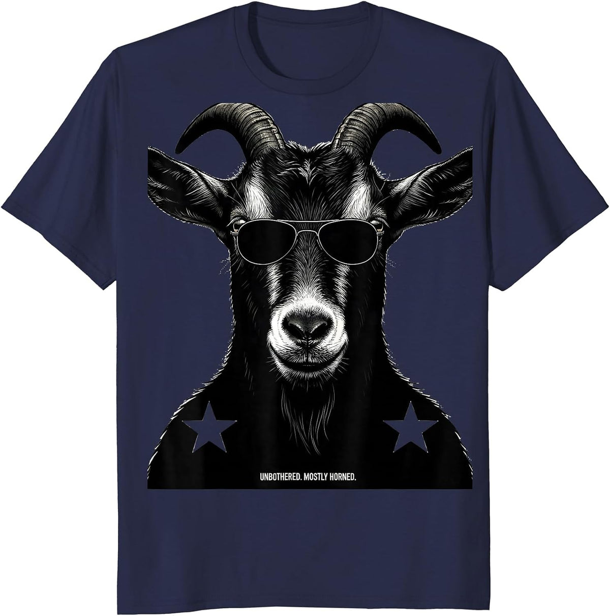 Men's Unbothered Mostly Horned Silhouette Goat with Sunglasses T-Shirt - Navy Blue