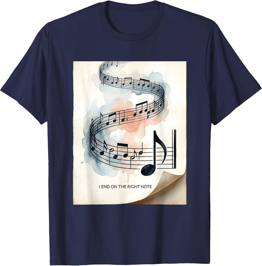 I End On The Right Note Watercolor Music Lover Gift T-Shirt - Navy Blue