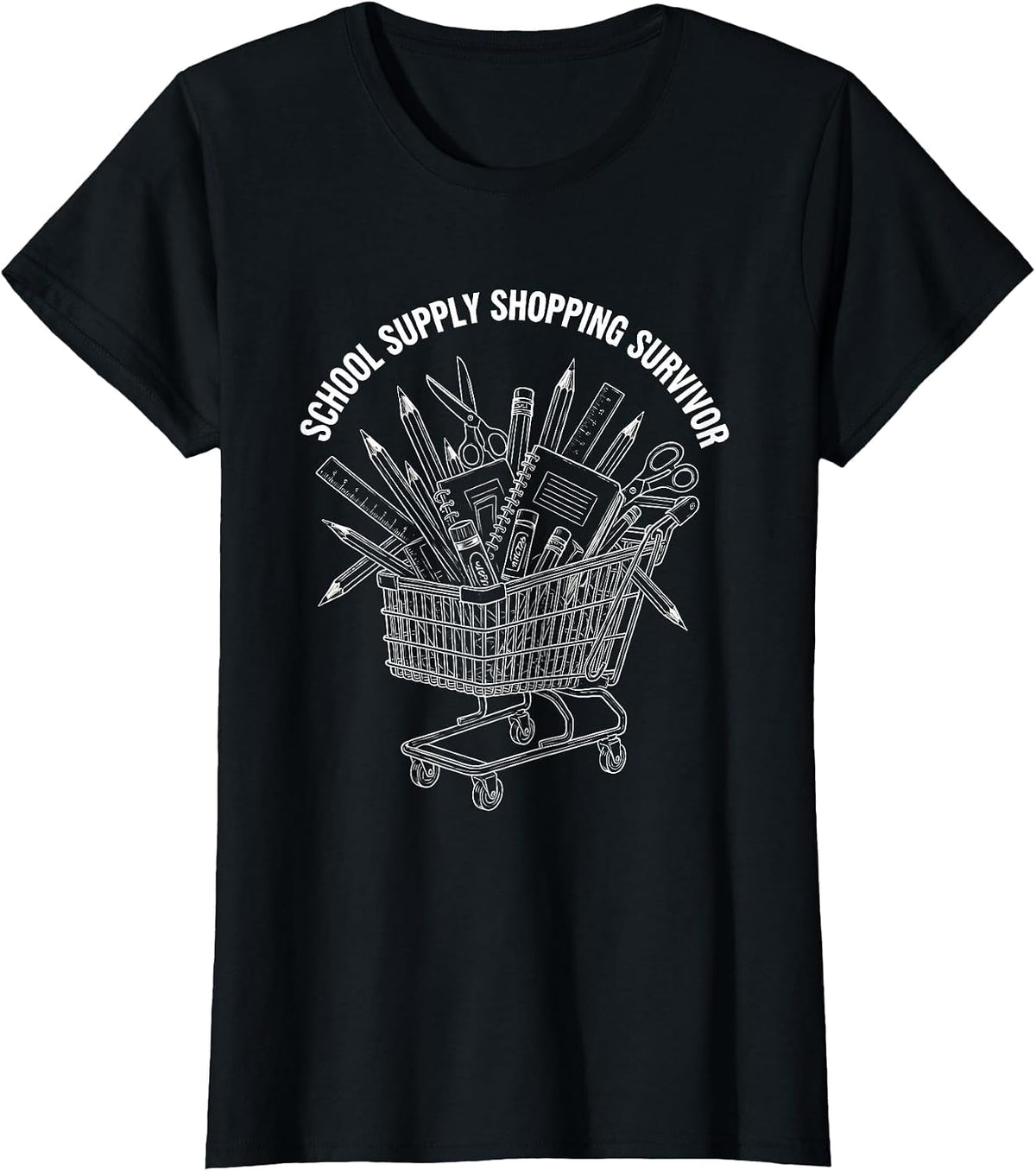 School Supply Shopping Survivor First Day Design T-Shirt - Black