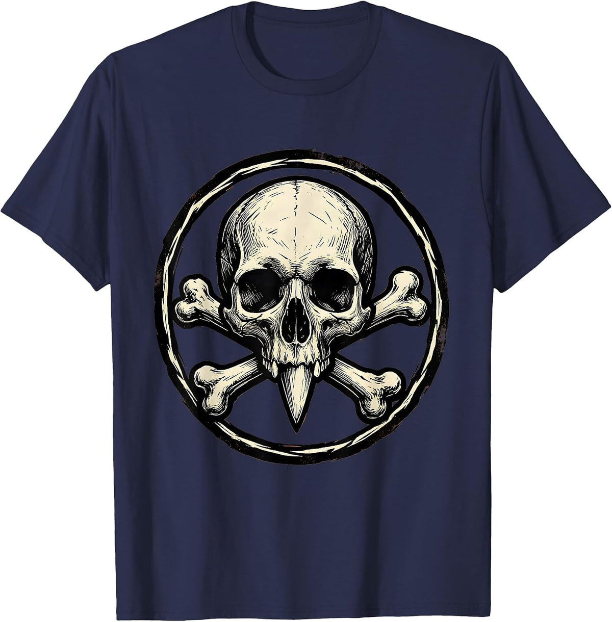 Chicken Skull Crossed Drumsticks Dark Art Design T-Shirt - Navy Blue