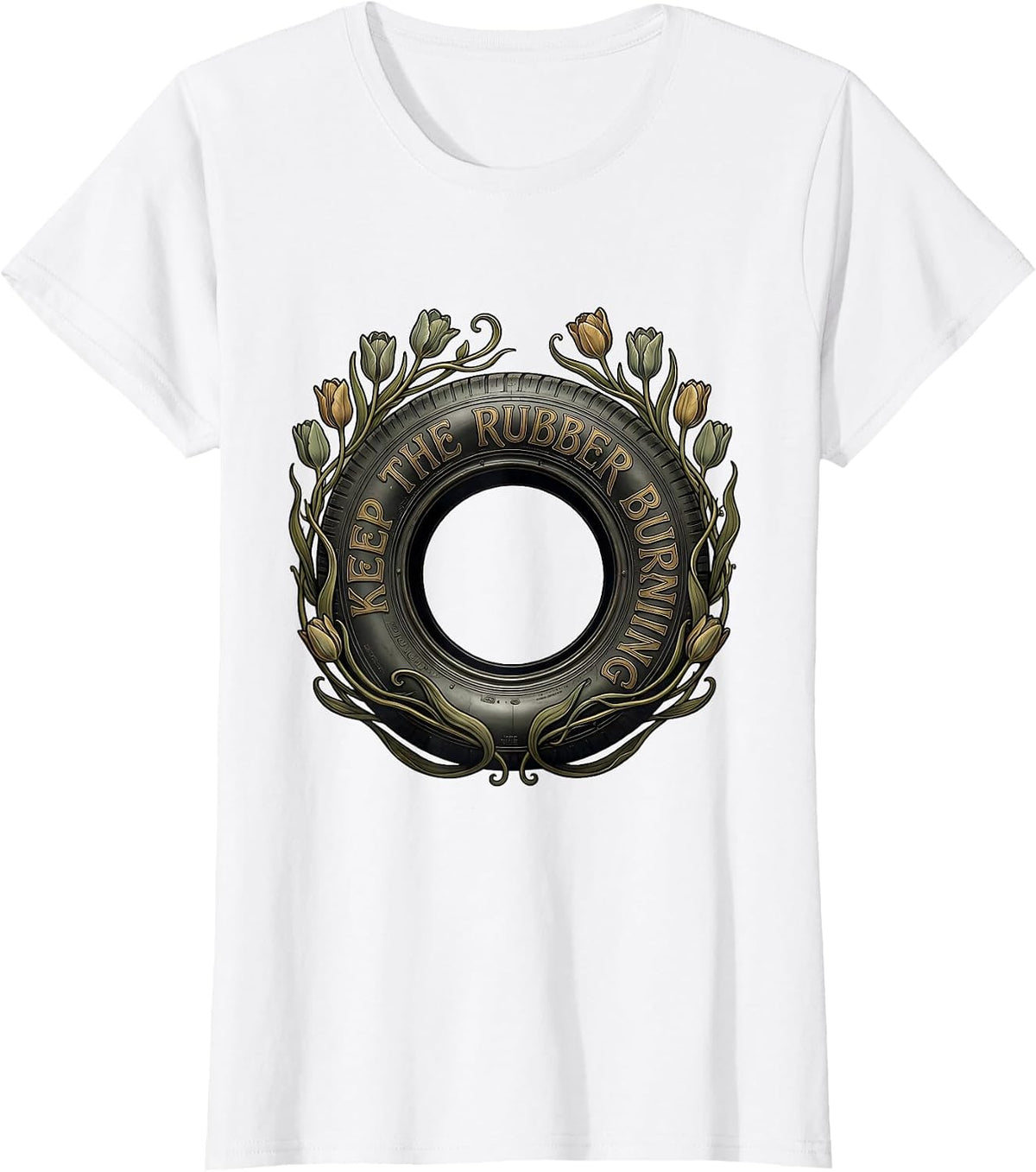 Women's Keep the Rubber Burning Racing Graphic Design T-Shirt - White