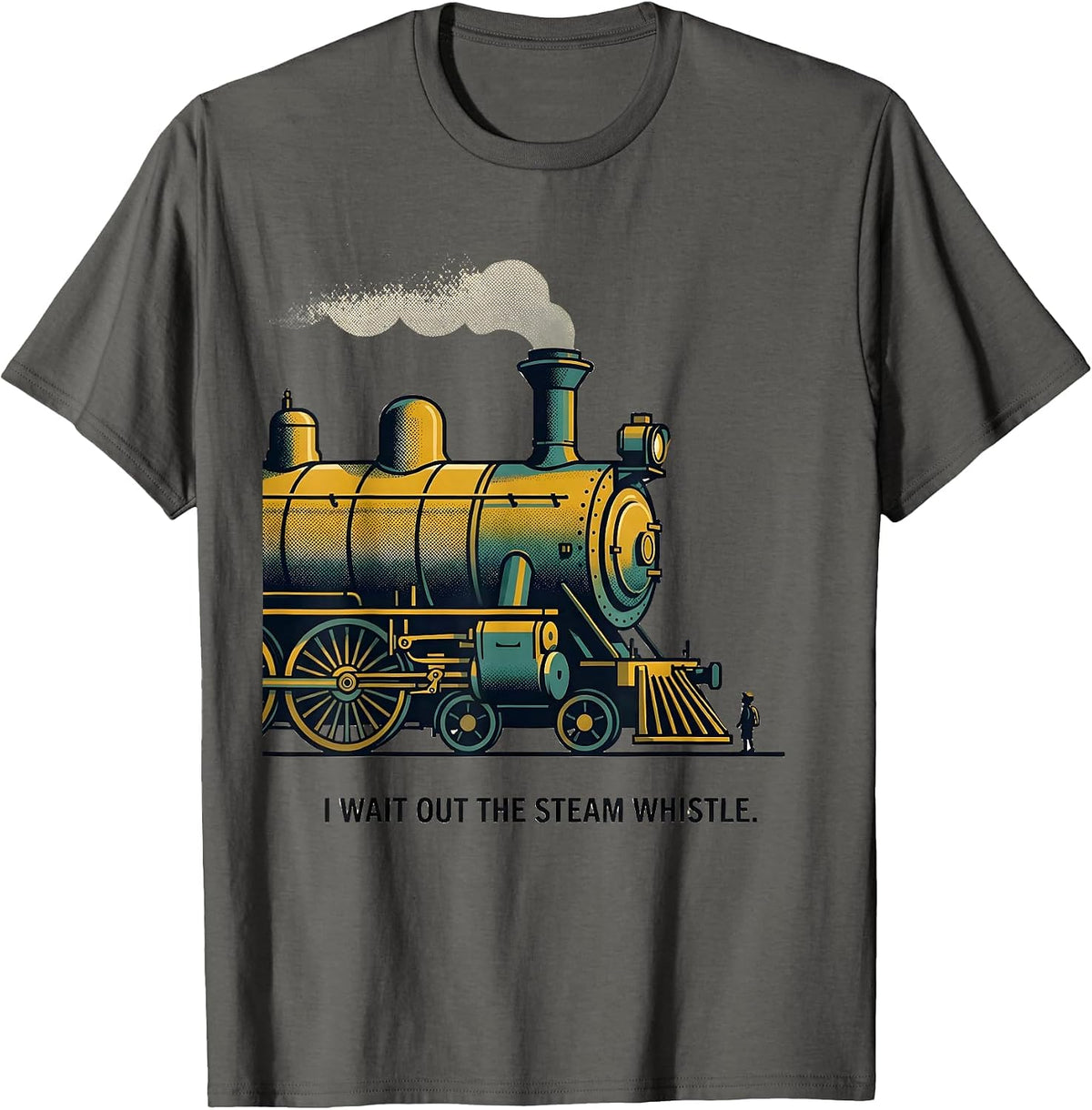 I Wait Out The Steam Whistle Midcentury Modern Train T-Shirt - Asphalt Grey