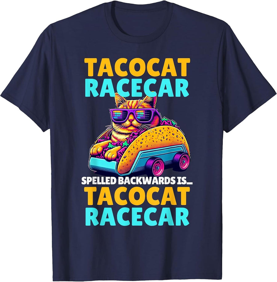 Tacocat Racecar Spelled Backwards is Taco Cat Funny Mexican T-Shirt - Navy Blue