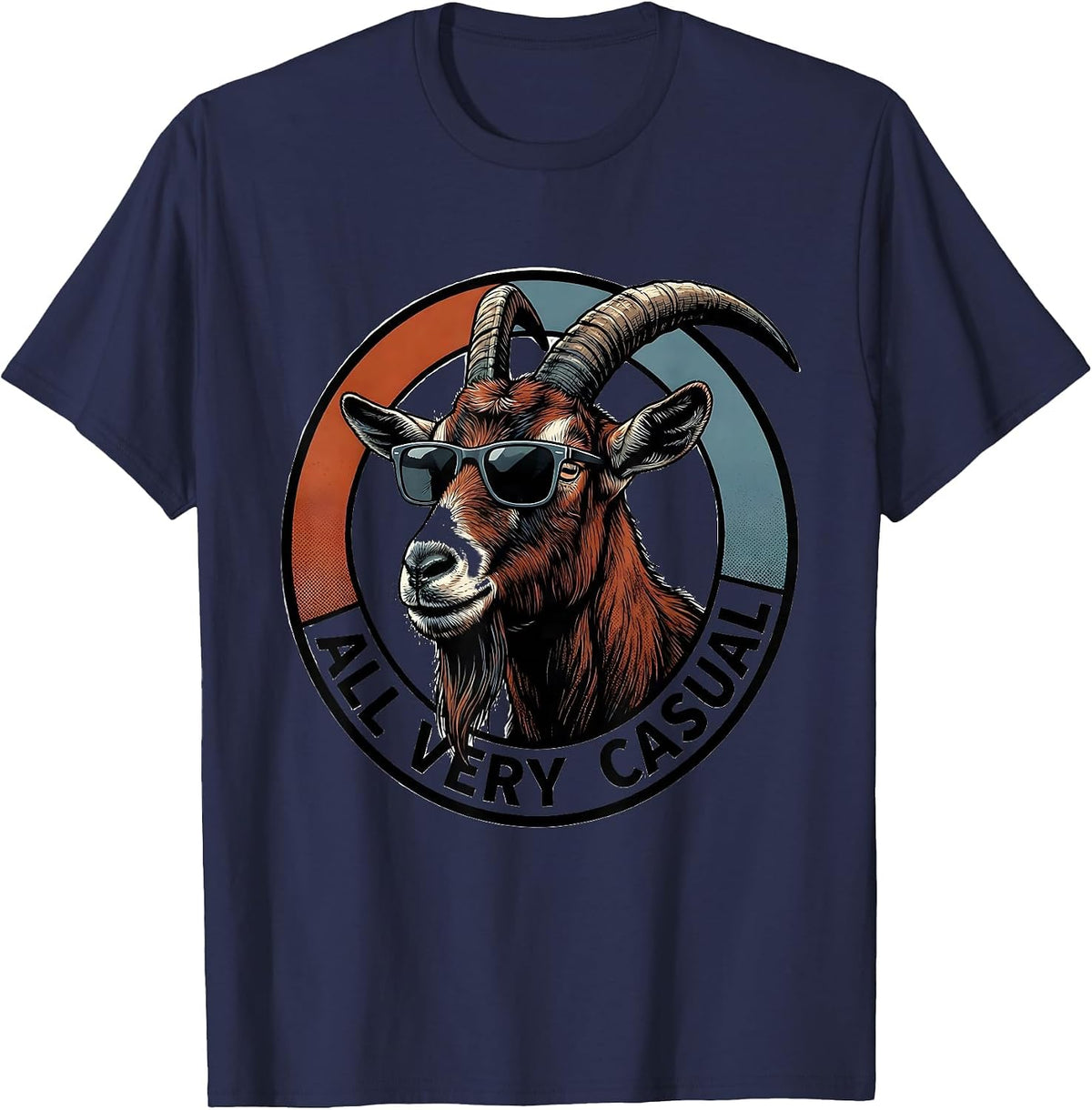 All Very Casual Funny Goat with Sunglasses Animal Humor T-Shirt - Navy Blue