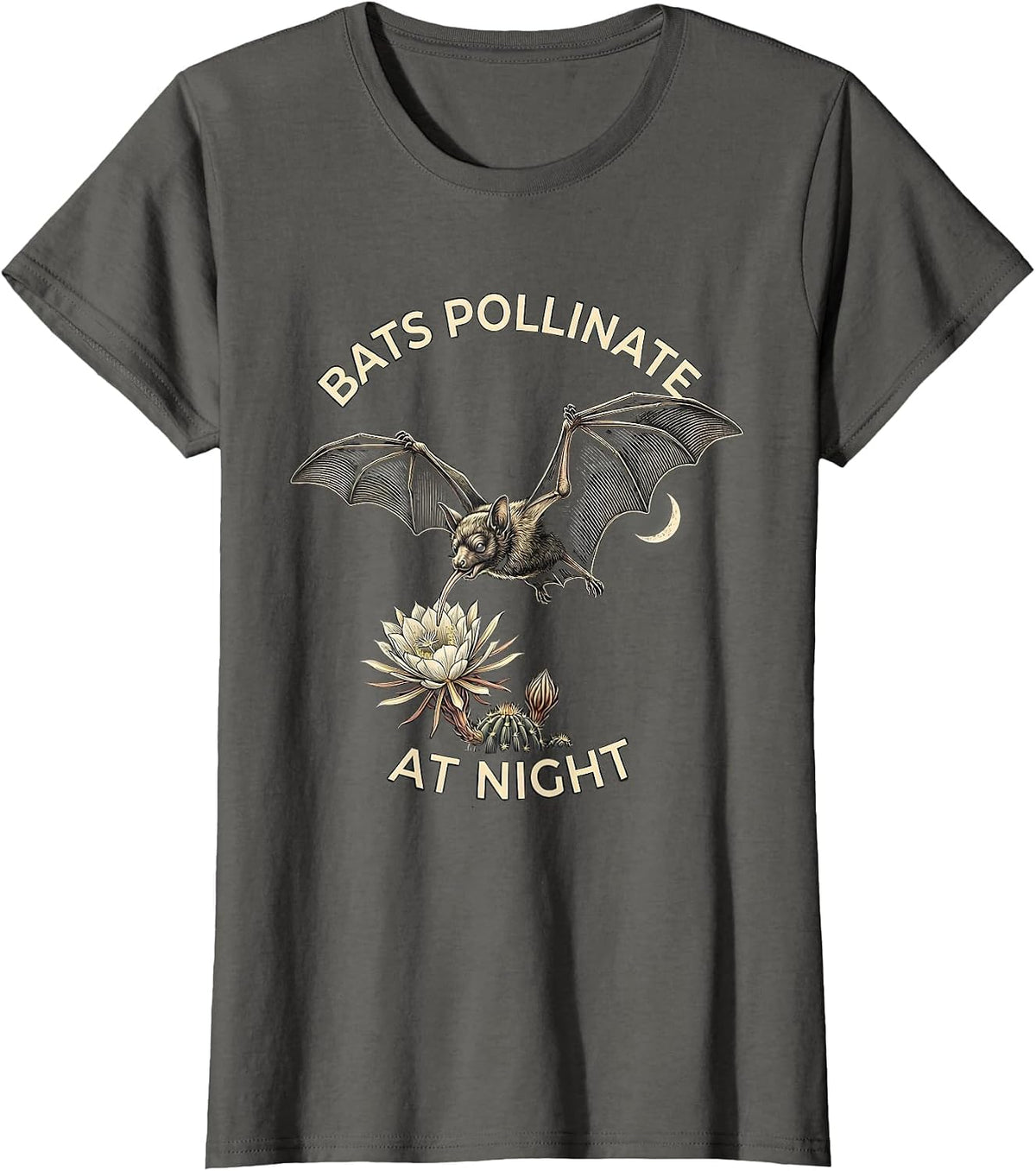 Women's Bats Pollinate At Night Vintage Bat Lover Nature T-Shirt - Asphalt Grey