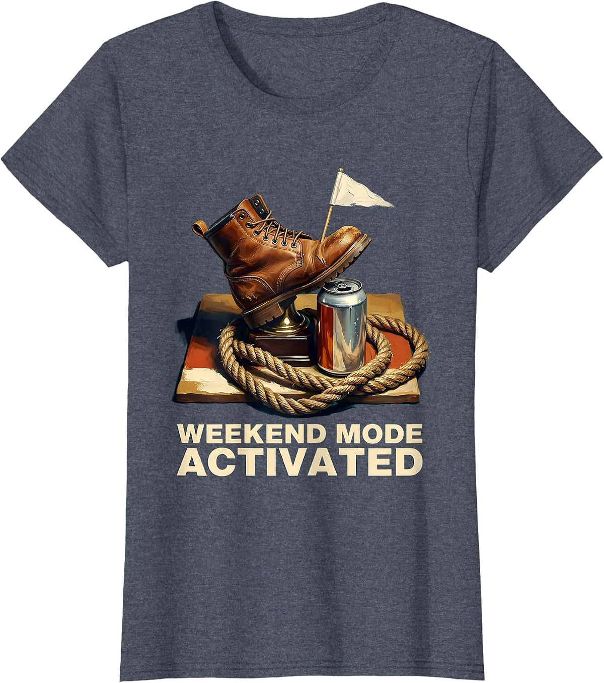 Weekend Mode Activated Labor Day Graphic T-Shirt, Women, Heather Blue, X-Large - As Pictured