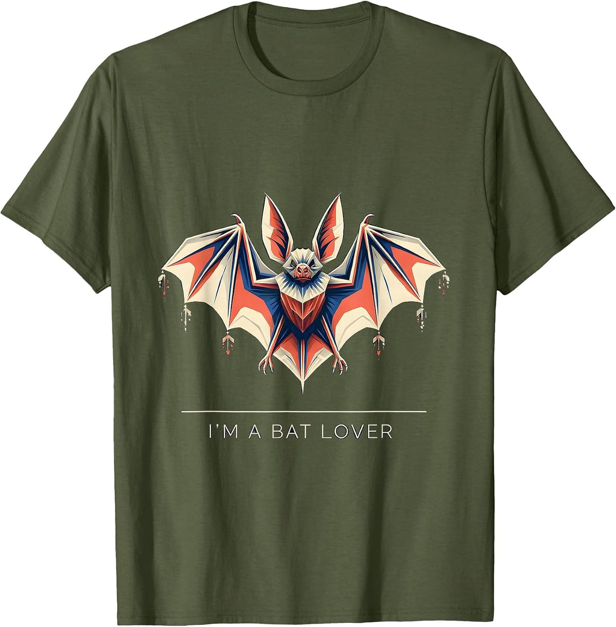 Men's I'm A Bat Lover Geometric Bat Wildlife Conservation T-Shirt - Olive Green