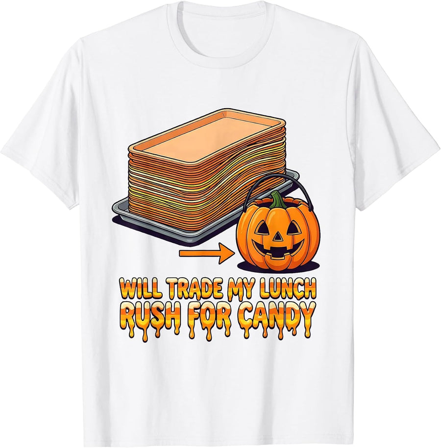 Men's Will Trade My Lunch Rush For Candy Teacher Halloween Humor T-Shirt - White