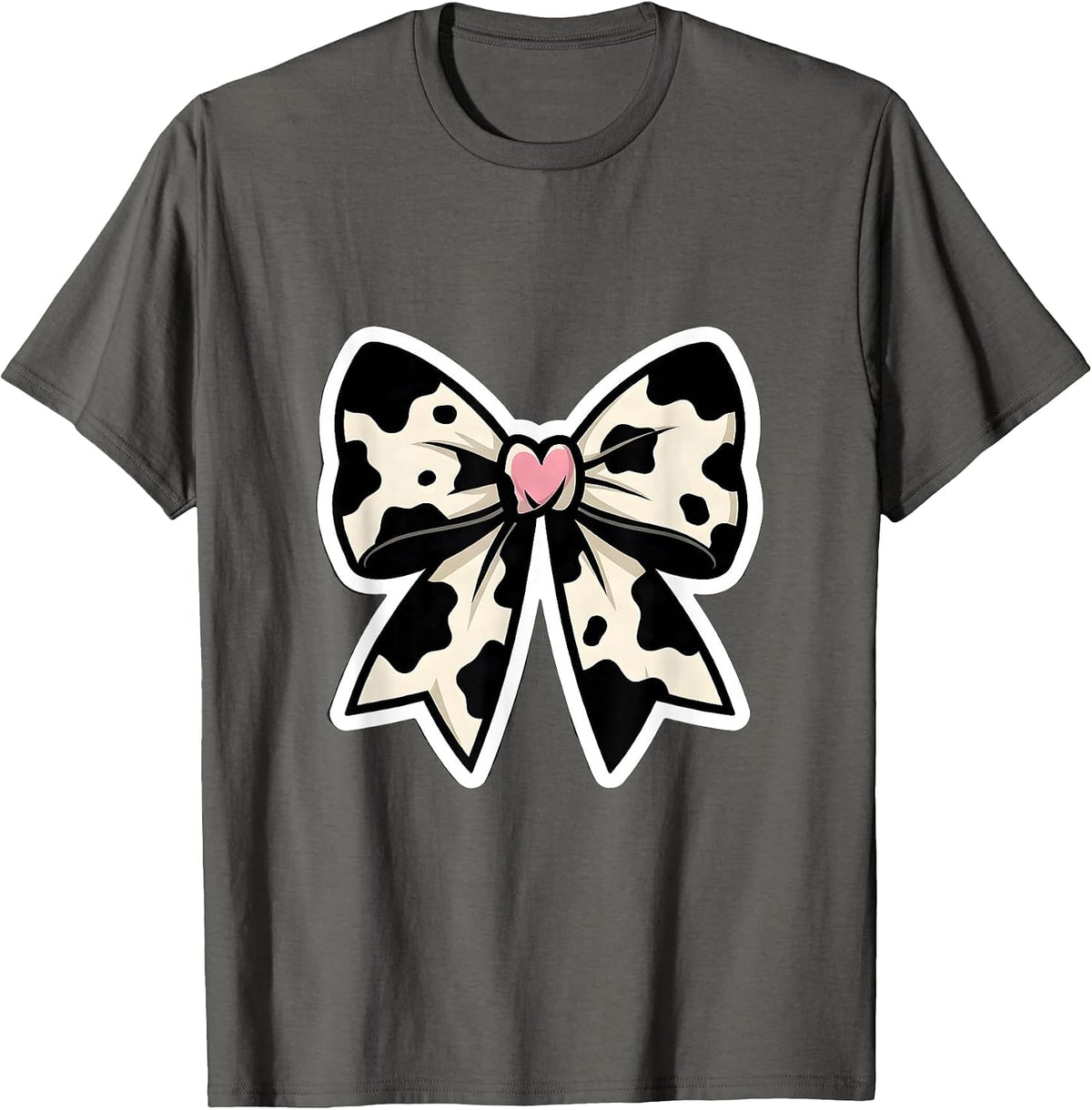 Men's Cowprint Bow Coquette Cute Cow Lover Gift T-Shirt - Asphalt Grey