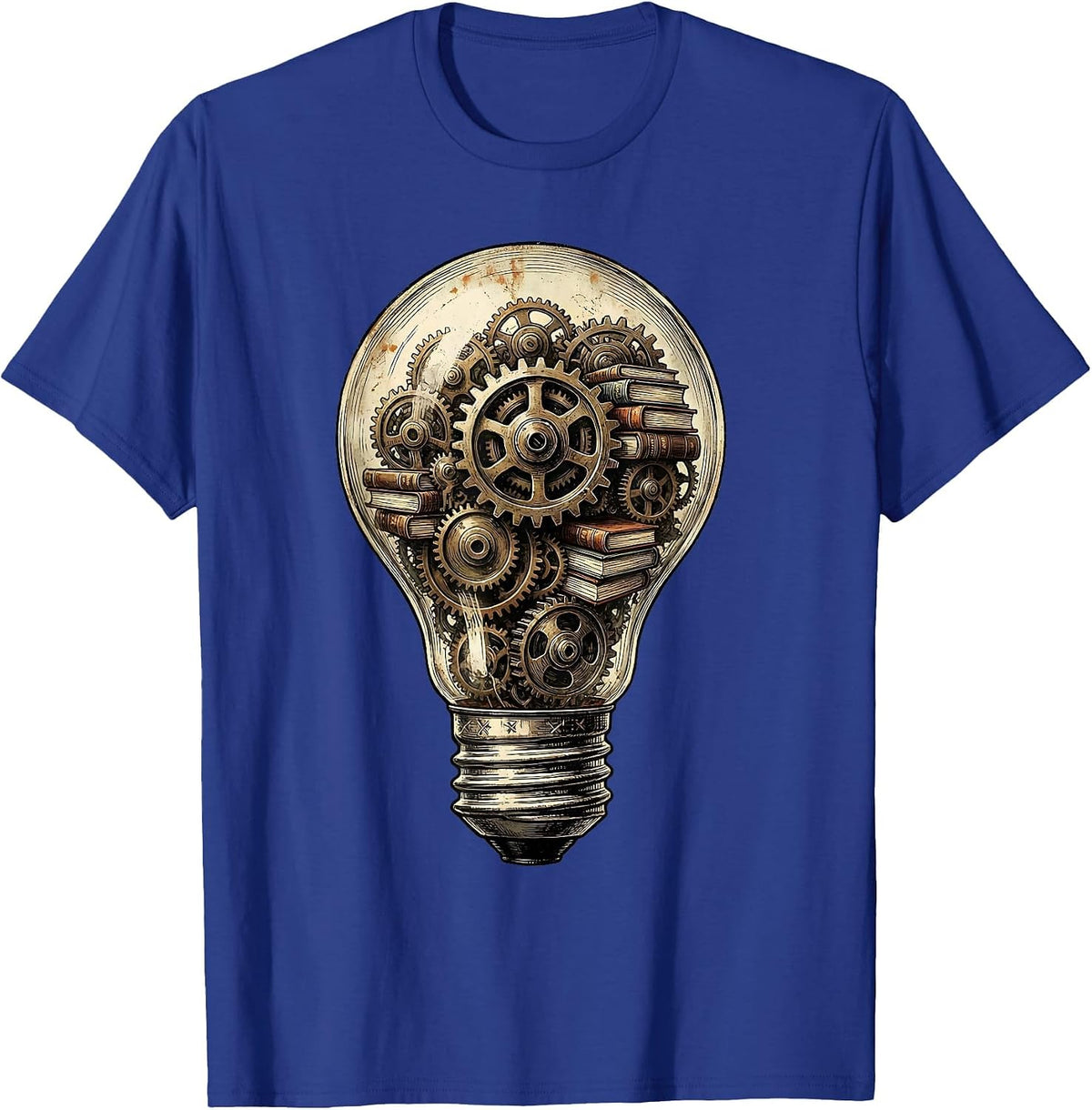 Lightbulb Gears and Books Teacher Illustration T-Shirt - Royal Blue