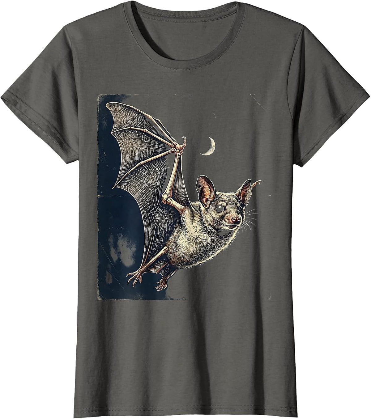 Women's Vintage Mexican Free-Tailed Bat Halloween Bat Lover T-Shirt - Asphalt Grey