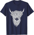 Cute Black and White Emo Cow Highland Cattle T-Shirt - Navy Blue