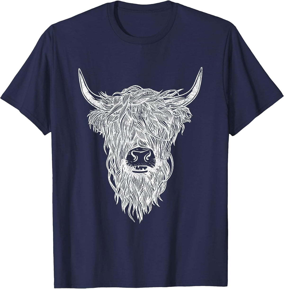 Cute Black and White Emo Cow Highland Cattle T-Shirt - Navy Blue