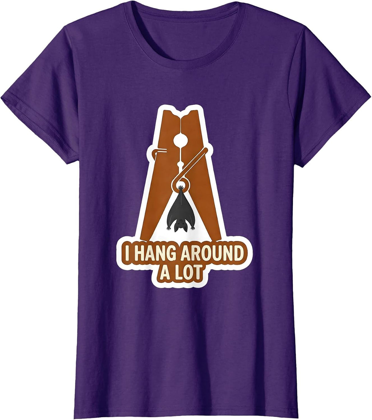 Women's I Hang Around A Lot Whimsical Bat Lover Wildlife T-Shirt - Purple