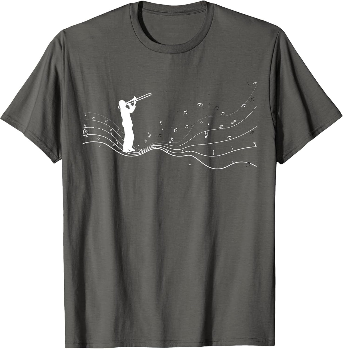 Trombone Musician in Music Notes for Trombone Player T-Shirt - Asphalt Grey