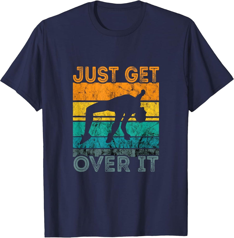 Just Get Over It Pole Vault Retro Vintage Pole Vaulting T-Shirt - Navy Blue