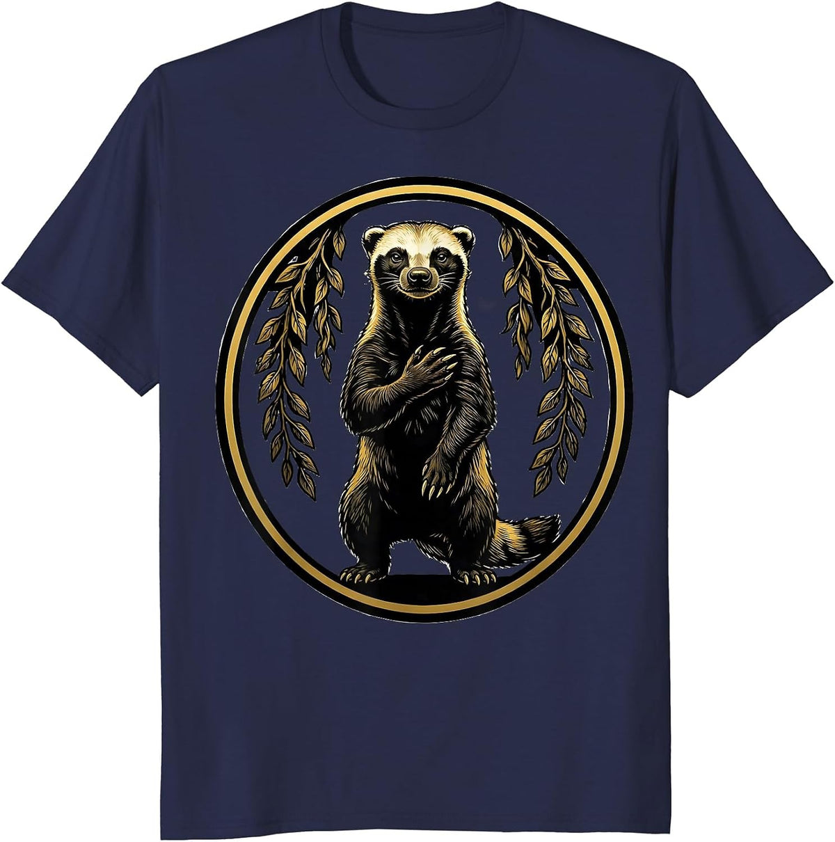 Men's Honey Badger Medallion Fearless Animal Lover Humor T-Shirt - Navy Blue
