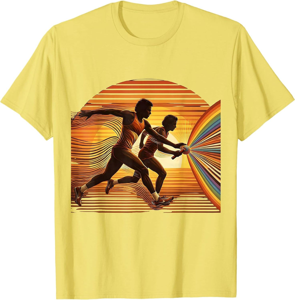 Men's Track Relay Baton Pass Sprinter Illustration T-Shirt - Lemon Yellow