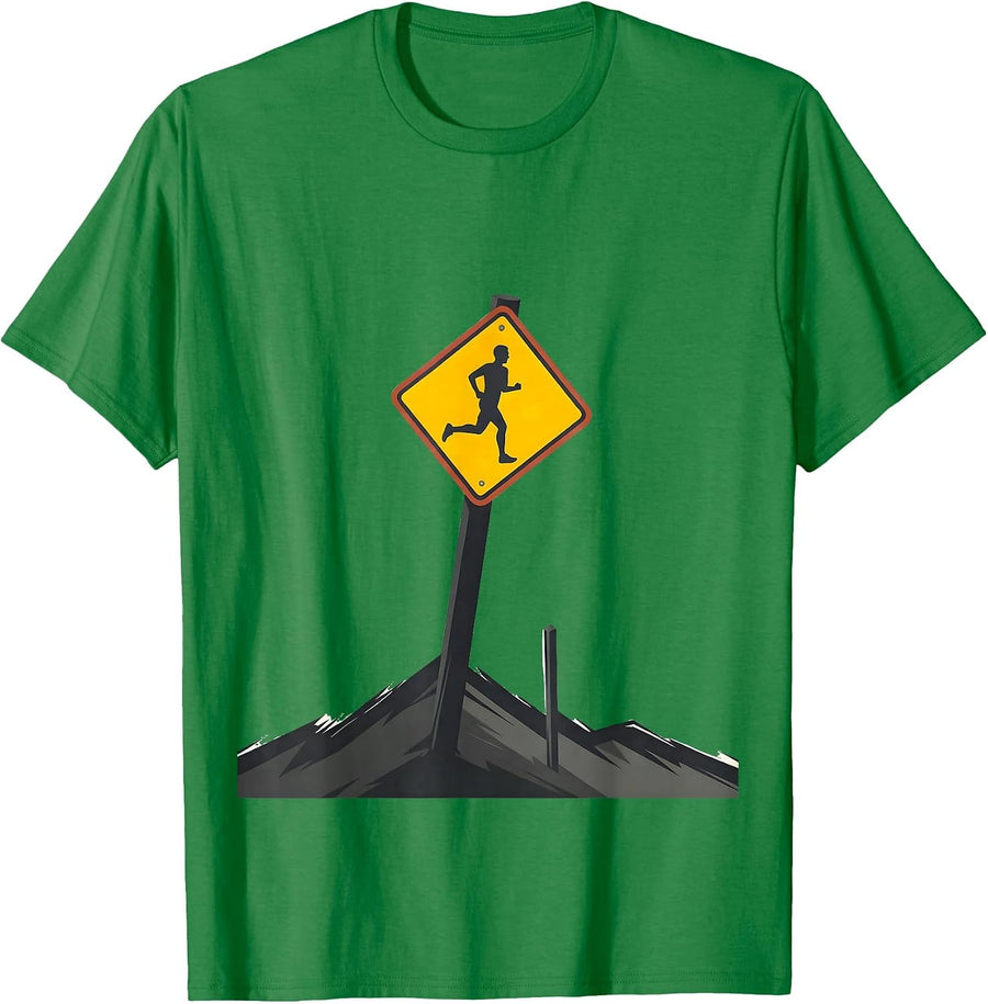 Men's Runner Caution Sign Cross Country Running Humor T-Shirt - Kelly Green
