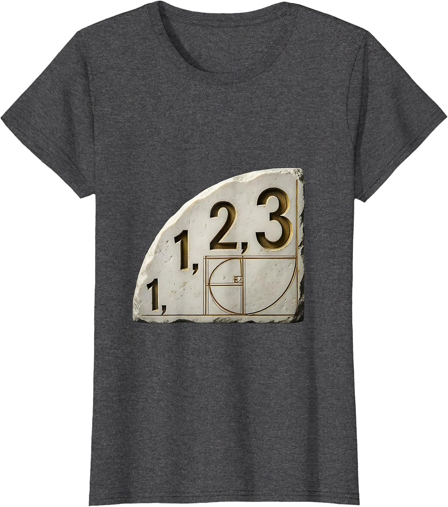Women's 1, 1, 2, 3 Fibonacci Golden Ratio Sacred Geometry Math T-Shirt - Dark Heather Grey