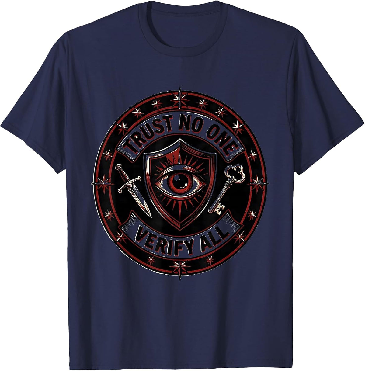 Trust No One Verify All Cybersecurity Design T-Shirt - Navy Blue