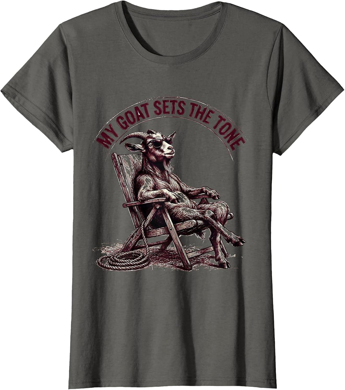 Women's My Goat Sets The Tone Funny Goat Animal Humor Novelty T-Shirt - Asphalt Grey