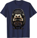 Anime Grind Repeat Linocut Hedgehog Gamer Mascot Funny T-Shirt - Navy Blue