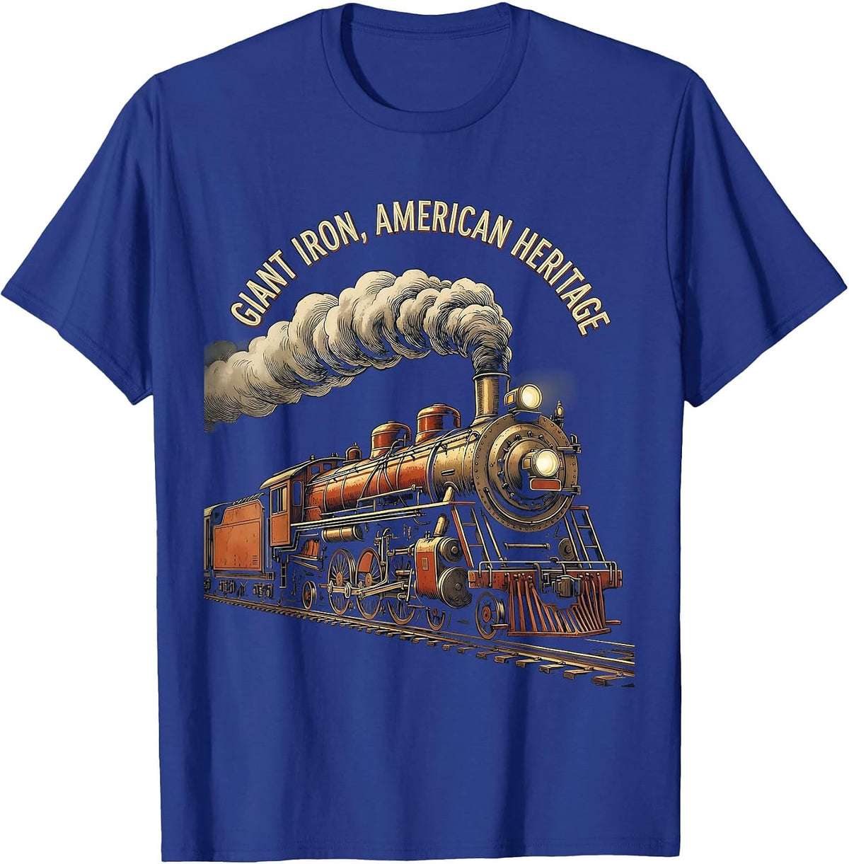 Men's Giant Iron American Heritage Vintage Steam Train Enthusiast T-Shirt - Royal Blue